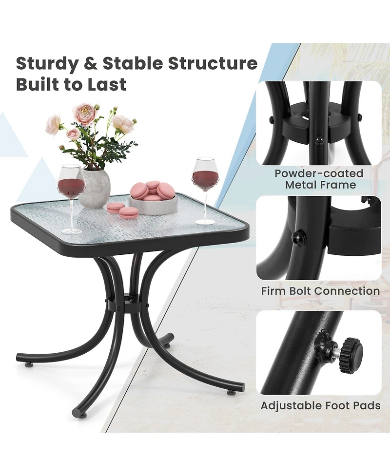 Gymax 2PCS 20'' Outdoor Side Table w/Tempered Glass Top Metal Frame Patio End Table