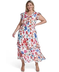 Jessica Howard Plus V-Neck Smocked Waist Midi Dress