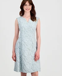 Connected Women's Floral-Jacquard Notch-Neck Dress