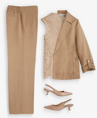 Kasper Open Front Blazer Crocheted Top Pull On Pants