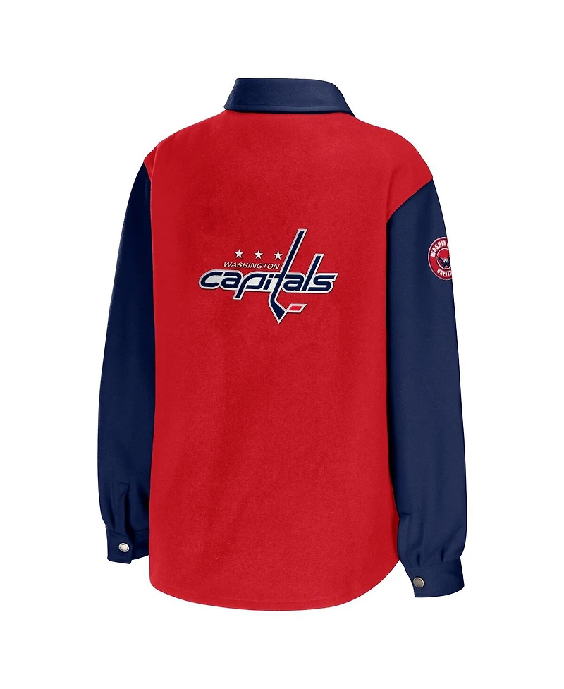 Wear by Erin Andrews Women's Red/Navy Washington Capitals Color block Button-Up Shirt Jacket