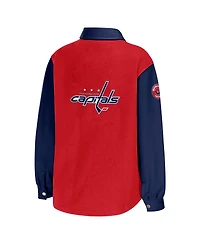 Wear by Erin Andrews Women's Red/Navy Washington Capitals Color block Button-Up Shirt Jacket