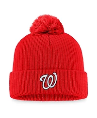 Fanatics Women's 2-Piece Red Washington Nationals Run The Bases Long Sleeve T-Shirt and Cuffed Knit Hat with Pom Combo Set