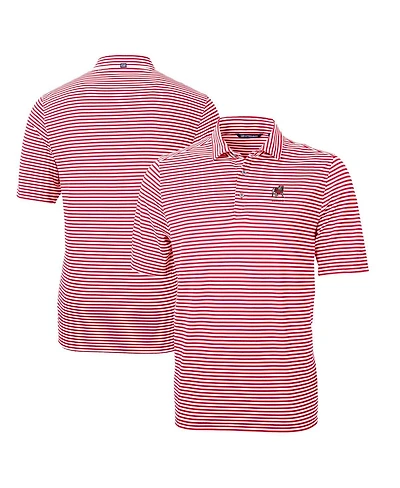 Cutter & Buck Men's Red Georgia Bulldogs Alumni Logo Virtue Eco Pique Stripe Polo Shirt