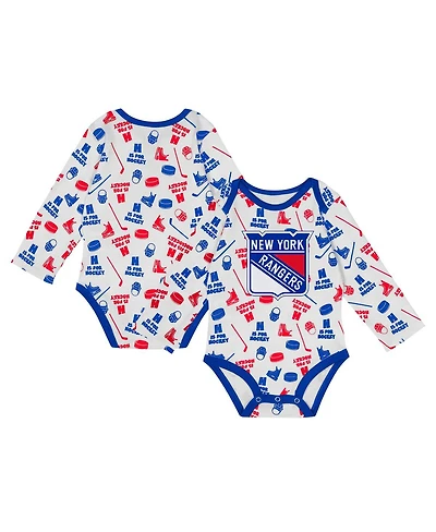 Outerstuff Baby Boys and Girls White New York Rangers Quick Learner Long Sleeve Bodysuit