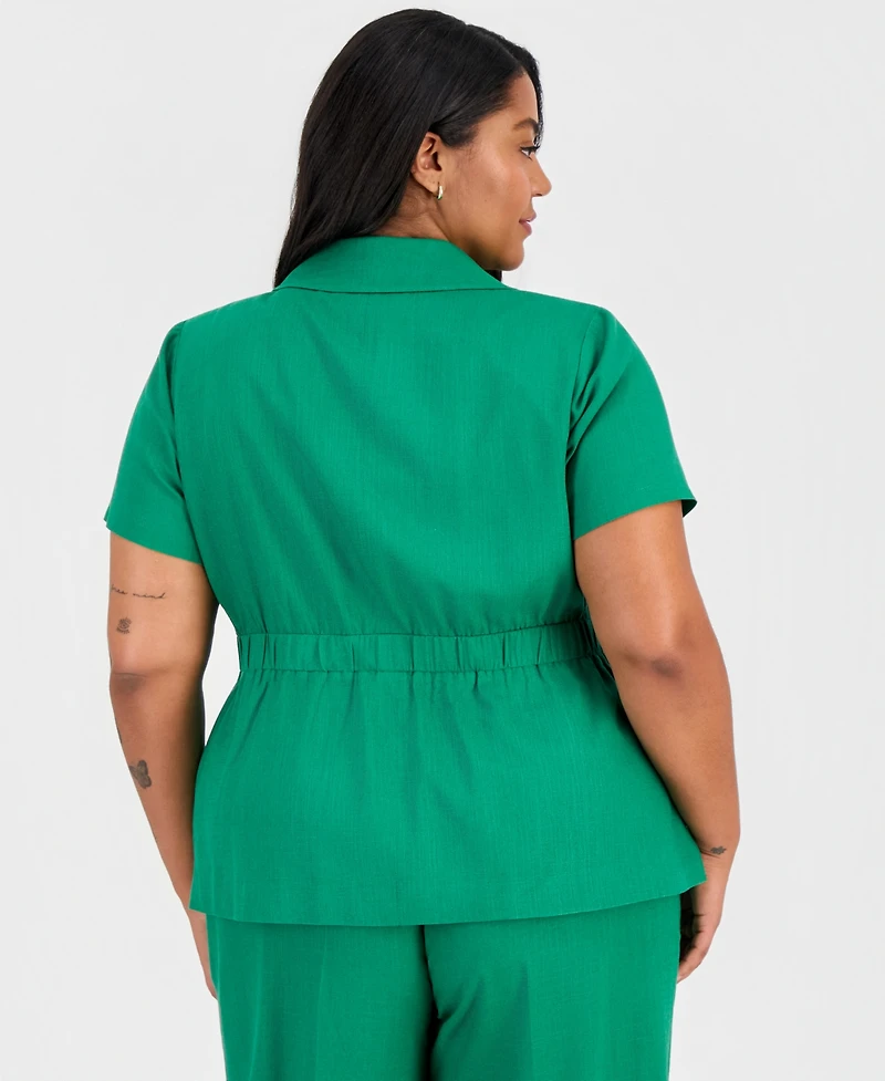 Tahari Asl Plus Notch-Collar Short-Sleeve Jacket