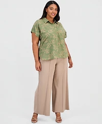 Tahari Asl Plus Embroidered-Look Short-Sleeve Camp Shirt