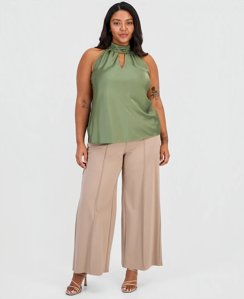 Tahari Asl Plus Tie-Mock-Neck Sleeveless Blouse