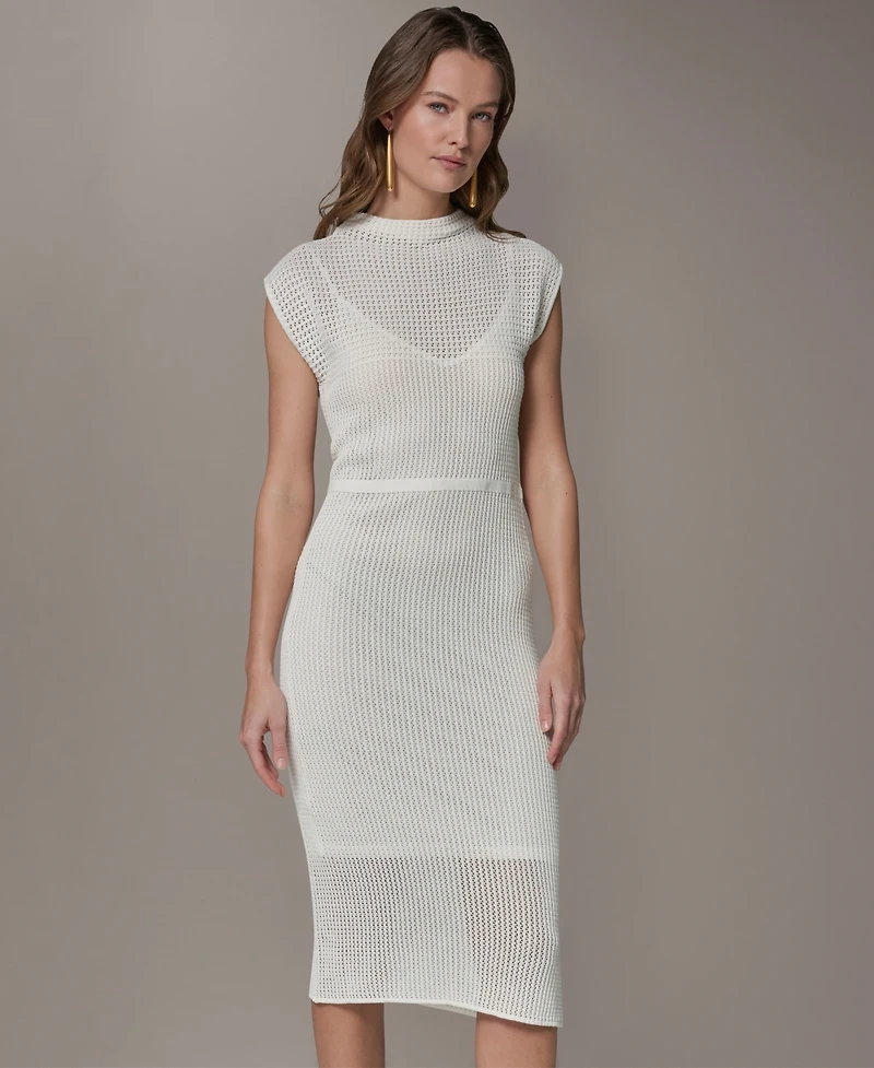 Donna Karan New York Women's Mock Neck Layered Midi Sweater Dress