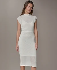 Donna Karan New York Women's Mock Neck Layered Midi Sweater Dress