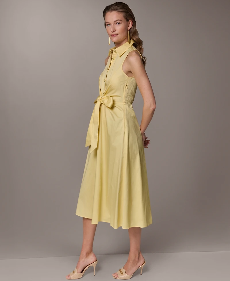 Donna Karan New York Women's Shirt Midi Dress with Waist Bow Tie