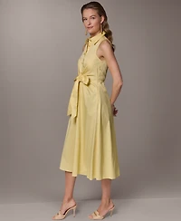 Donna Karan New York Women's Shirt Midi Dress with Waist Bow Tie