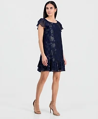 Connected Petite Ruffled-Hem Flutter-Sleeve Dress