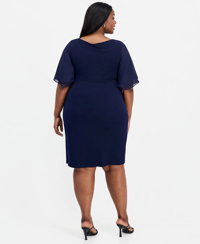 Connected Plus Double Flared-Sleeve Bar-Trim Dress