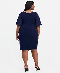 Connected Plus Double Flared-Sleeve Bar-Trim Dress