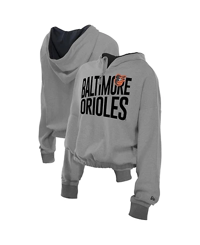 New Era Women's Heather Gray Baltimore Orioles Reversed Out French Terry Quarter-Zip Banded Crop Hoodie