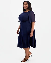 Connected Plus Round-Neck Chiffon-Sleeve Dress