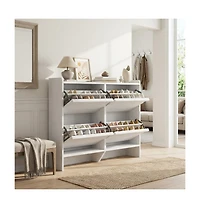 Gaomon Narrow Shoe Cabinet with 4 Flip Drawers, Adjustable Shelves, Modern Wooden Organizer with Hidden Handle for Entryway