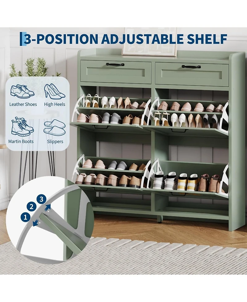 Gaomon Shoe Cabinet with 4 Flip Drawers and 2 Top Drawers, High-Gloss Painted Wood Shoe Organizer with Adjustable Shelves, Freestanding Hidden Storage