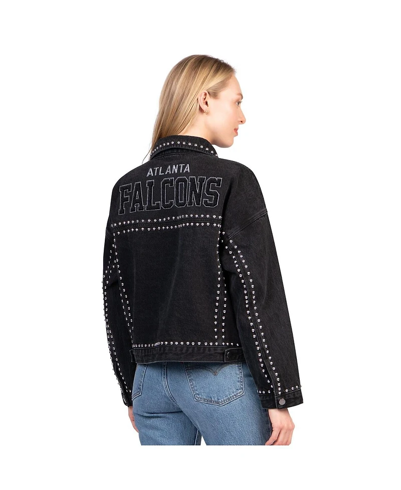 G-iii 4Her by Carl Banks Women's Black Atlanta Falcons Pit Stop Crew Ii Full-Button Denim Jacket