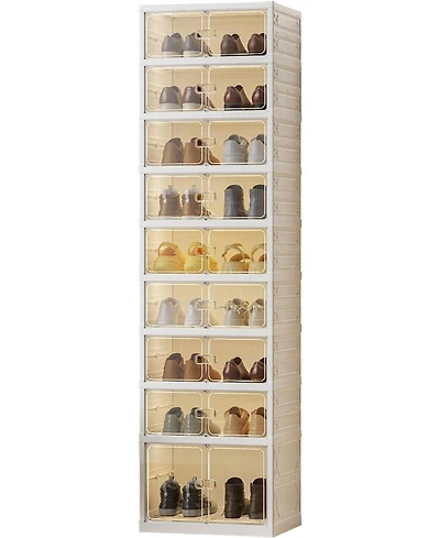 gaomon 9 Tier Foldable Shoe Rack Organizer with Clear Doors - Storage for 18 Pairs Collapsible Shoe Cabinet for Entryway Living Room Closet