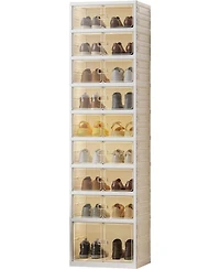 gaomon 9 Tier Foldable Shoe Rack Organizer with Clear Doors - Storage for 18 Pairs Collapsible Shoe Cabinet for Entryway Living Room Closet