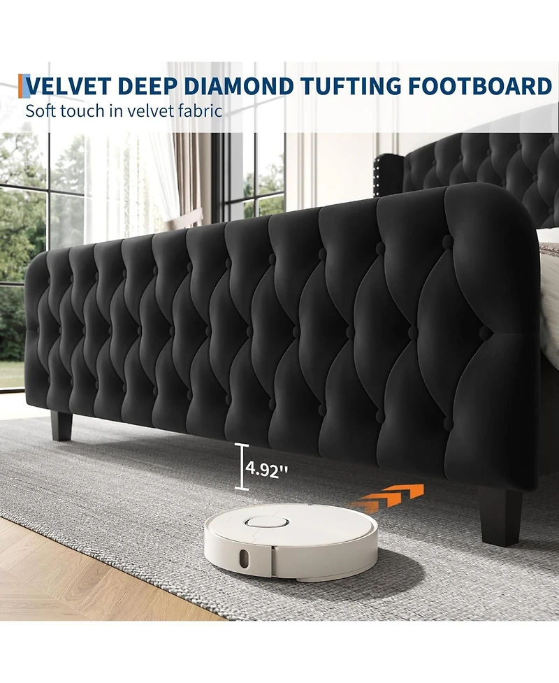 Gaomon King Bed Frame with 51'' Tall Wingback Headboard, Velvet Upholstered Platform Frames Strong Wood Slats Support, Noise Free