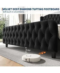 Gaomon King Bed Frame with 51'' Tall Wingback Headboard, Velvet Upholstered Platform Frames Strong Wood Slats Support, Noise Free