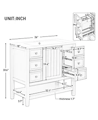 Sillysis 36" Bathroom Vanity with Ceramic Sink, Solid Wood Cabinet, 3 Drawers & Adjustable Shelf for Modern Bathrooms