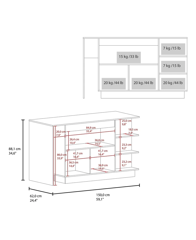 Fm Furniture Urie Kitchen Island with Storage Cabinet and Wine Glass Holder, Wenge