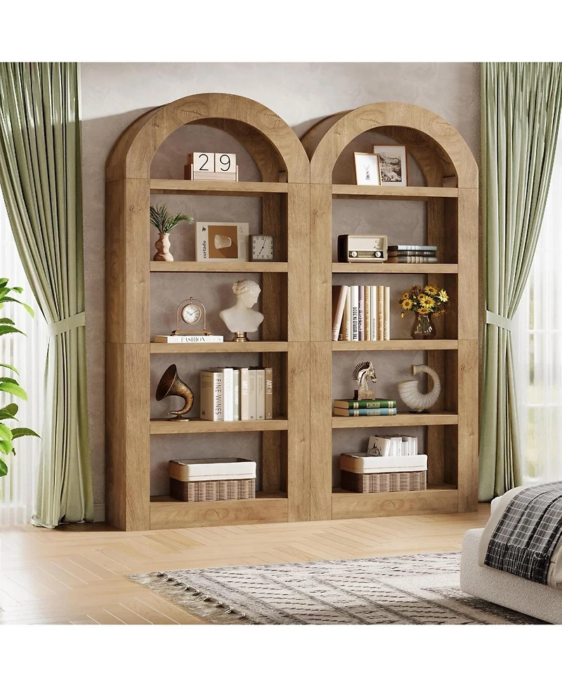 Tribesigns 70.9'' Tall Arched Bookshelf with Storage, 5-Tier Wooden Open Bookcase Display Shelves Organizer