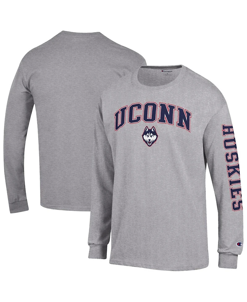 Champion Men's Heather Gray UConn Huskies Arch Over Logo 2-Hit Long Sleeve T-Shirt
