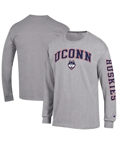 Champion Men's Heather Gray UConn Huskies Arch Over Logo 2-Hit Long Sleeve T-Shirt