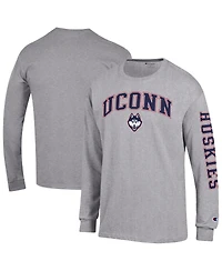 Champion Men's Heather Gray UConn Huskies Arch Over Logo 2-Hit Long Sleeve T-Shirt