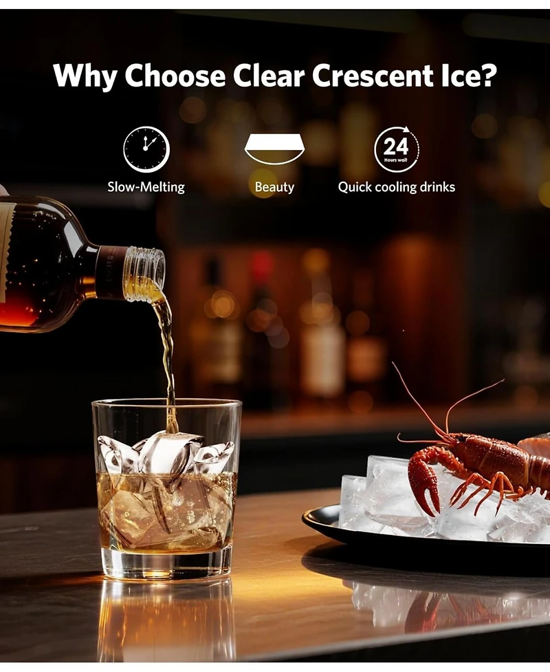 Antarctic Star Countertop Crescent Ice Maker, 26 lbs. Capacity with Detachable Tank