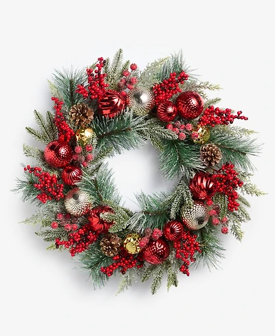 Holiday Lane Heritage Wreath with Berries and Ornaments, Macy's Exclusive