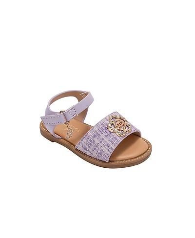 Bebe Toddler Girl's Fashion Sandal with Flower Medallion and Hanging b Charm – Comfy Dressy Shoes