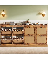 gaomon Shoe Cabinet with 4 Deep Flip Drawers Base Freestanding Wooden Shoe Storage Cabinet with Rattan Door and 3-Tier Adjustable Shelves