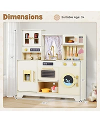 Slickblue Kids Wooden Kitchen Playset with 14-Piece Accessory Set