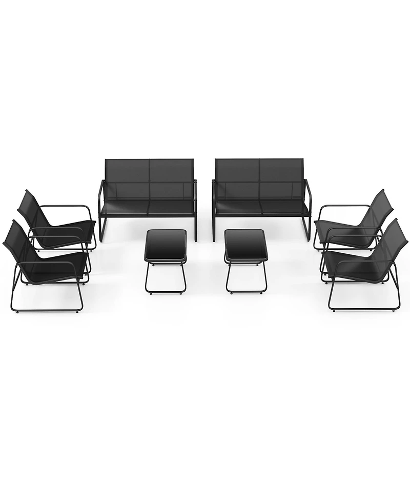 Gymax 8 Pcs Outdoor Furniture Set w/ Tempered Glass & Coffee Table Chair Loveseat Patio