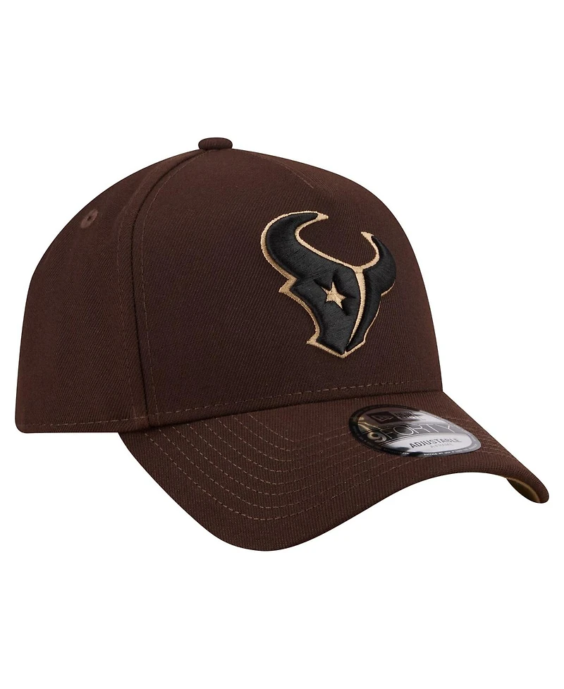 New Era Men's Dark Brown Houston Texans Burnt Wood A-Frame 9FORTY Adjustable Hat
