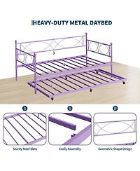 gaomon Twin Metal Daybed Frame with Trundle Heavy Duty Metal Slats Platform Sofa Bed Lockable Casters Bedroom Guest