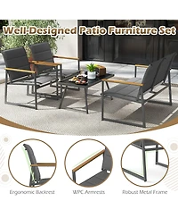 Gymax 4 Piece Patio Furniture Set Outdoor Metal Conversation Set w/ Padded Fabric Seat