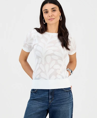 I.n.c. International Concepts Petite Floral Jacquard Short-Sleeve Sweater, Macy's Exclusive