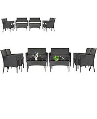 Gymax 8 Piece Patio Rattan Conversation Set Outdoor Furniture Set w/ Cushions