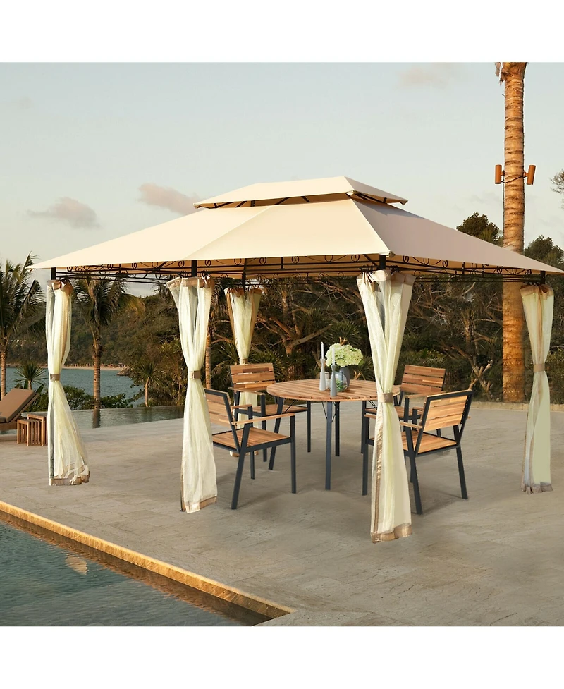 Gymax 2-Tier 10'x13' Steel Gazebo Canopy Tent Shelter Patio Garden Outdoor Netting