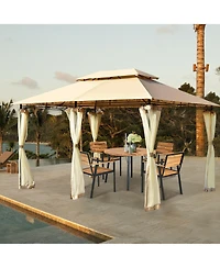 Gymax 2-Tier 10'x13' Steel Gazebo Canopy Tent Shelter Patio Garden Outdoor Netting
