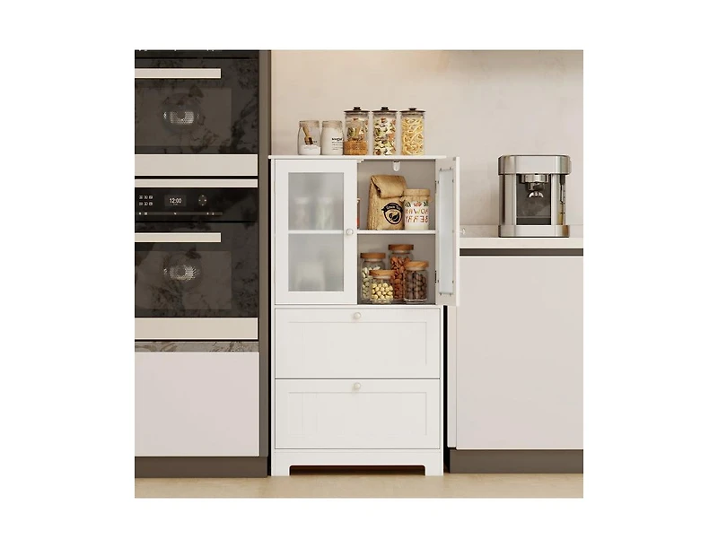 Slickblue Bathroom Floor Cabinet with Frosted Glass Doors and Drawers