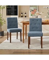 gaomon Parsons Button Tufted Dining Chairs Set of 2, Upholstered Fabric Chairs with Wood Legs, Blue