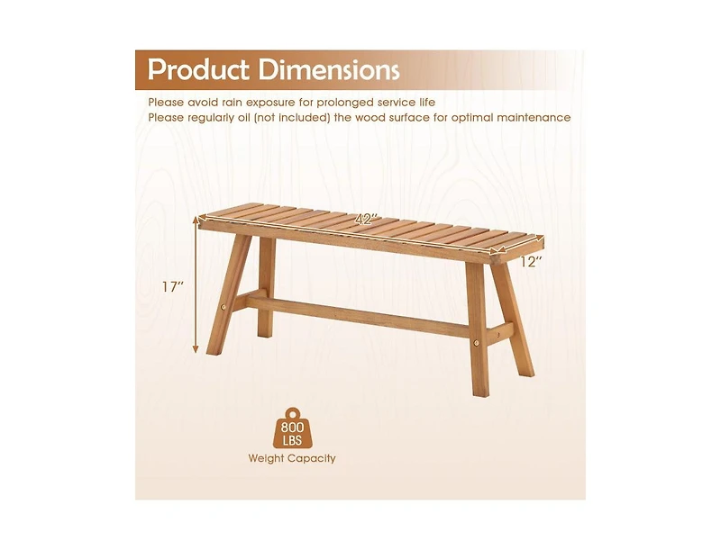 Slickblue Outdoor Acacia Wood Bench with Slatted Seat and 800 lbs Capacity